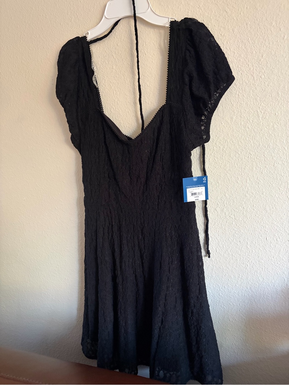 Arizona Jean Company Black Lace Puff-Sleeve Mini Dress